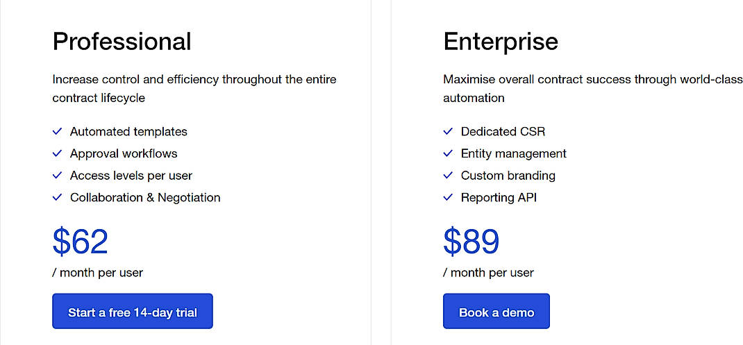 Pricing screenshot