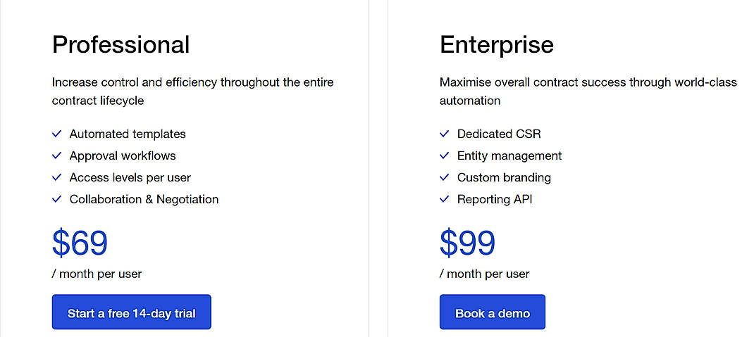Pricing screenshot