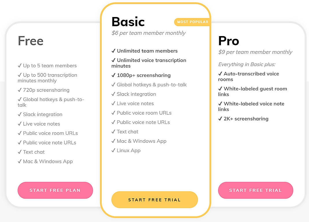 Pricing screenshot