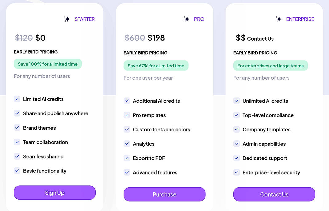 Pricing screenshot