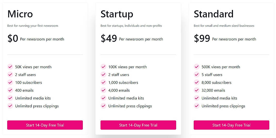 Pricing screenshot
