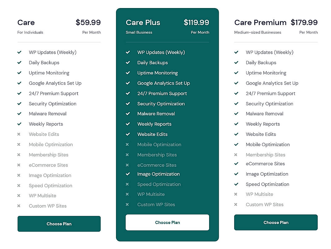 Pricing screenshot
