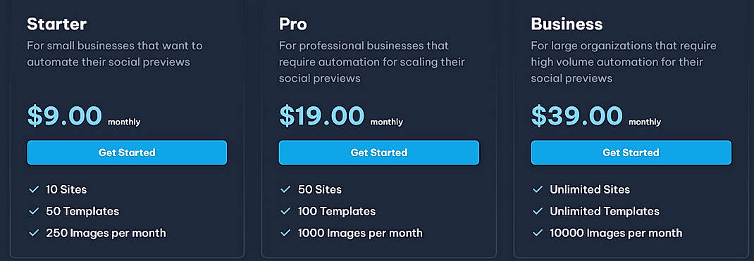 Pricing screenshot