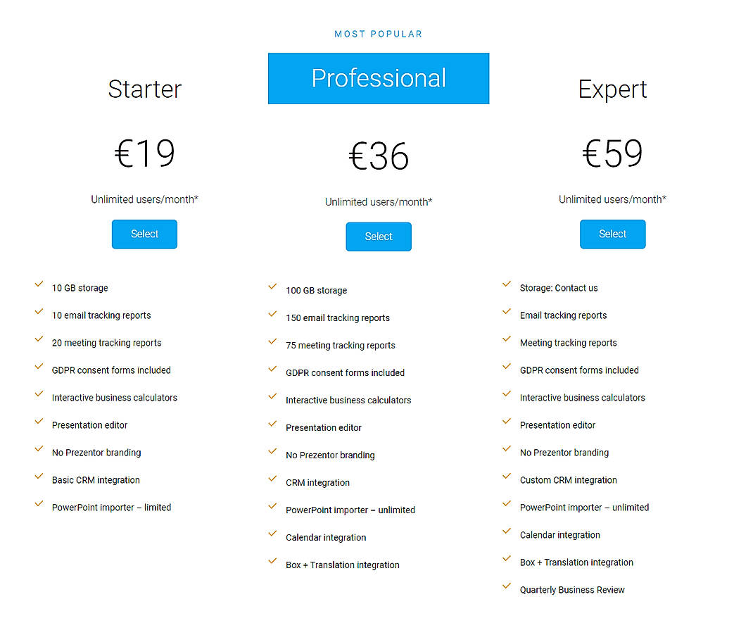 Pricing screenshot