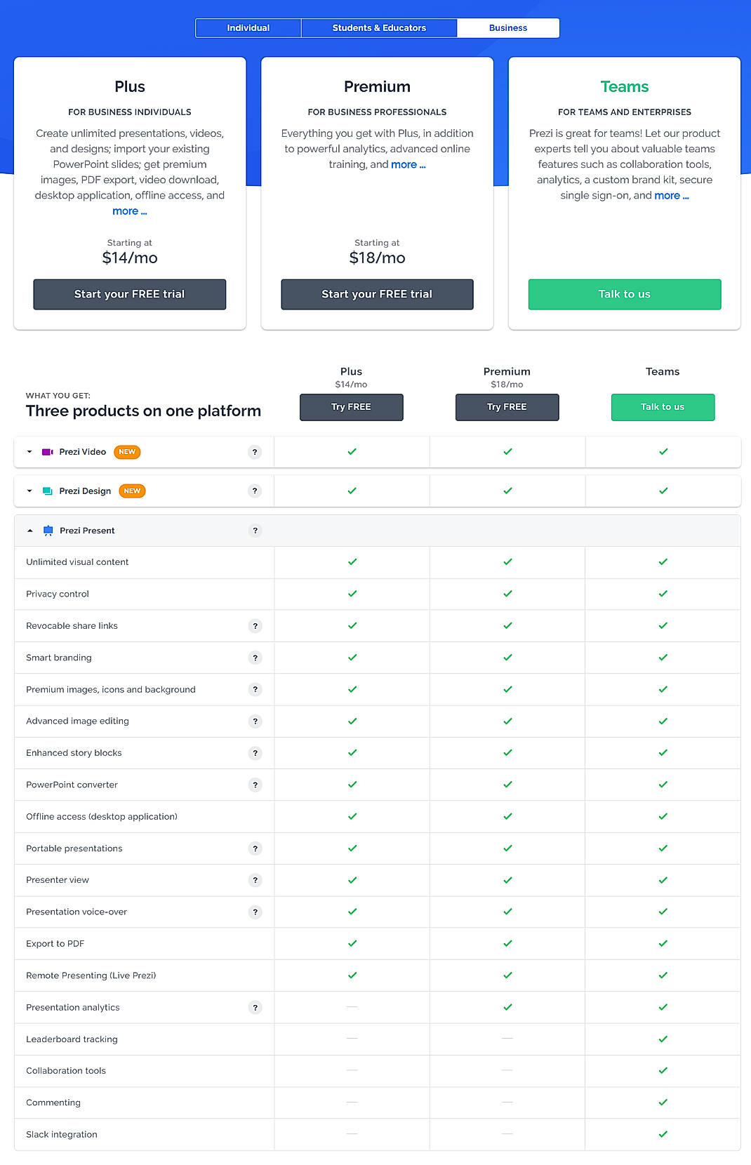 Pricing screenshot