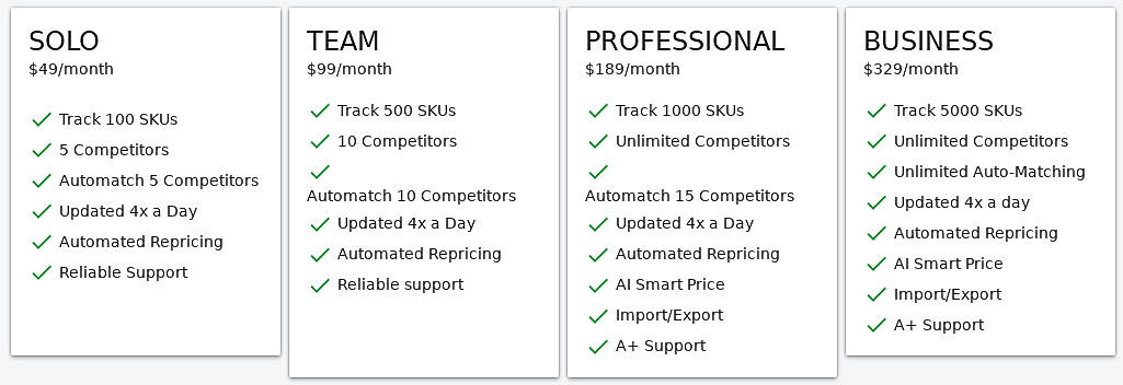 Pricing screenshot