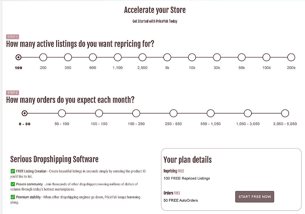 Pricing screenshot