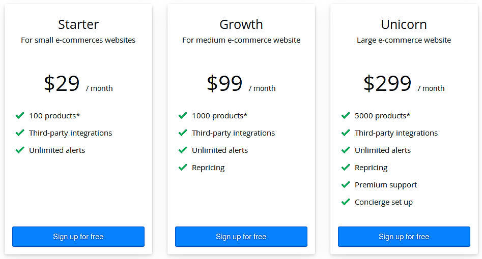 Pricing screenshot
