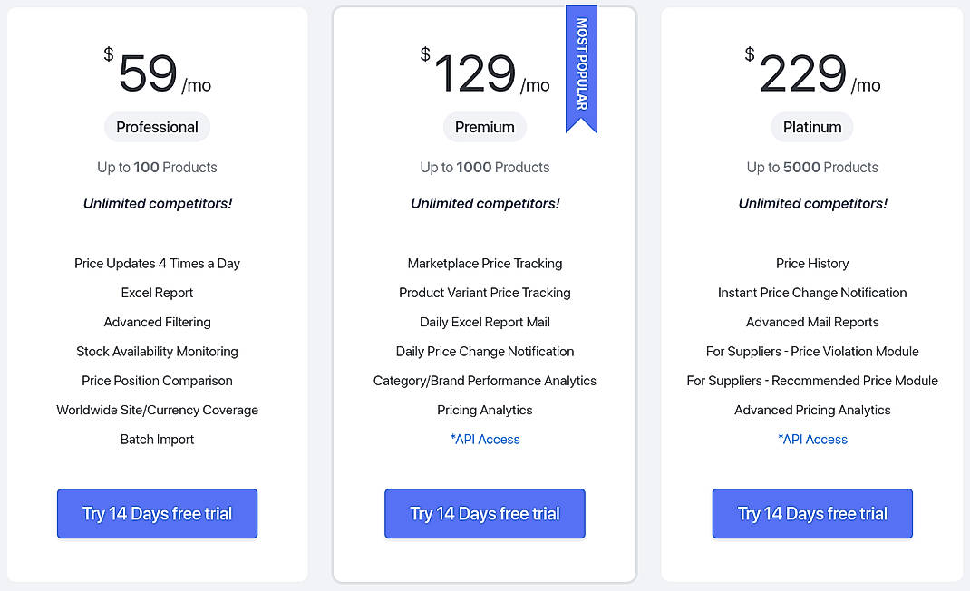 Pricing screenshot