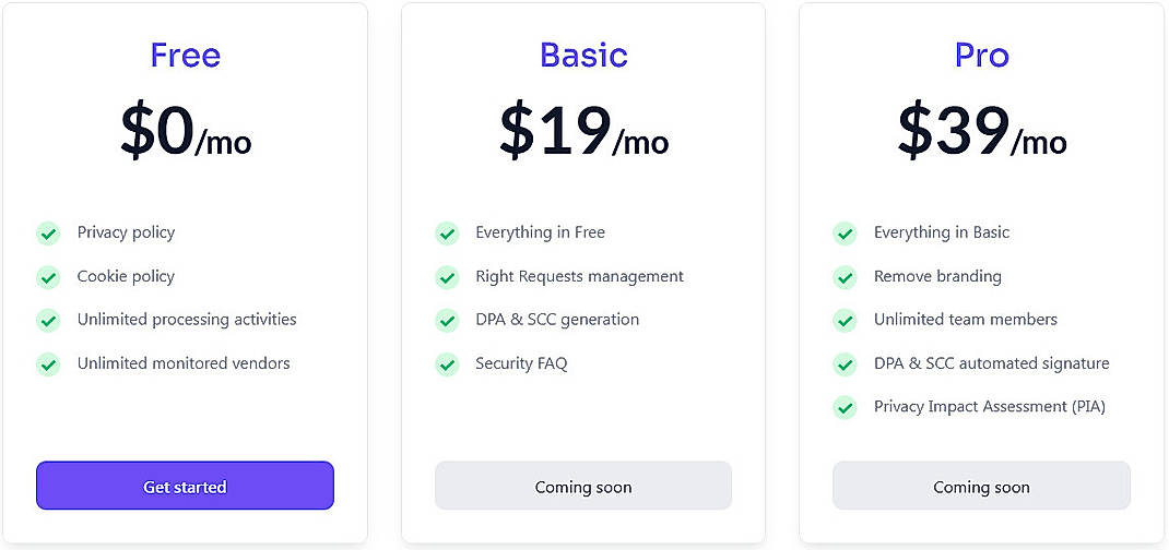 Pricing screenshot