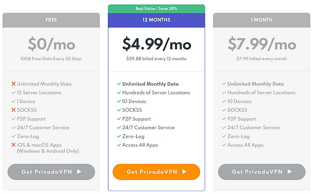 Pricing screenshot