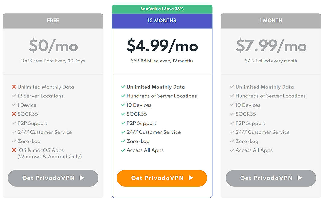 Pricing screenshot