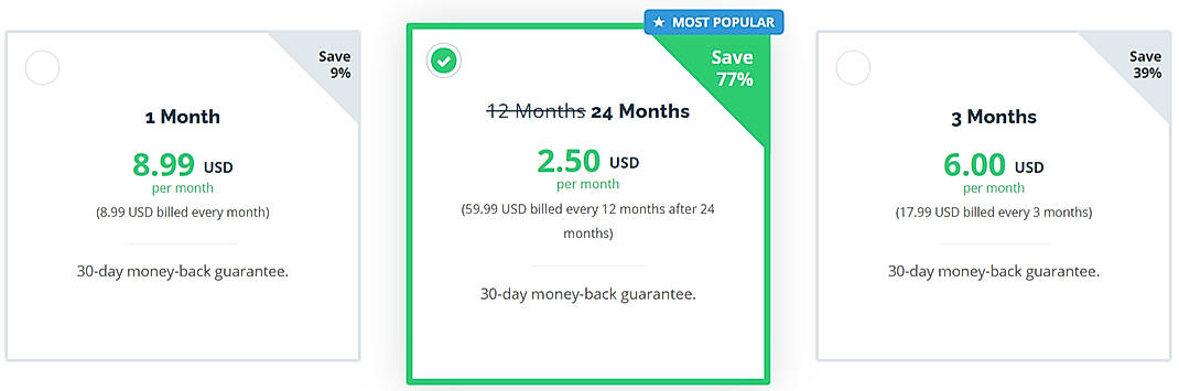 Pricing screenshot