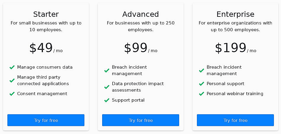 Pricing screenshot