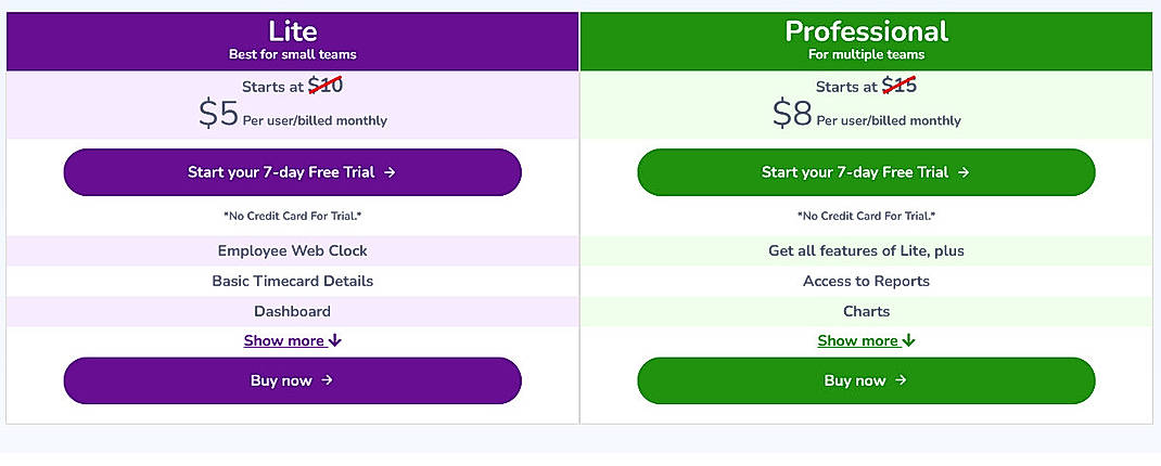 Pricing screenshot