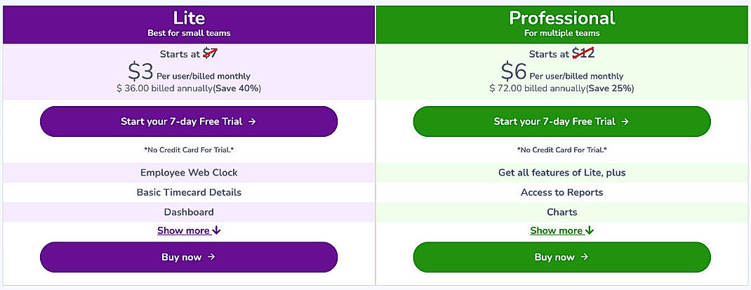 Pricing screenshot