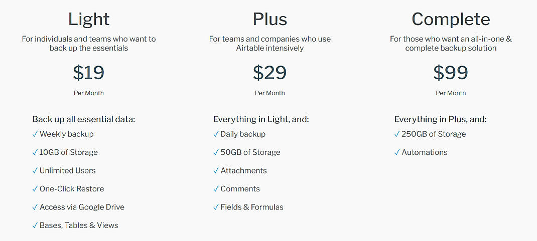 Pricing screenshot