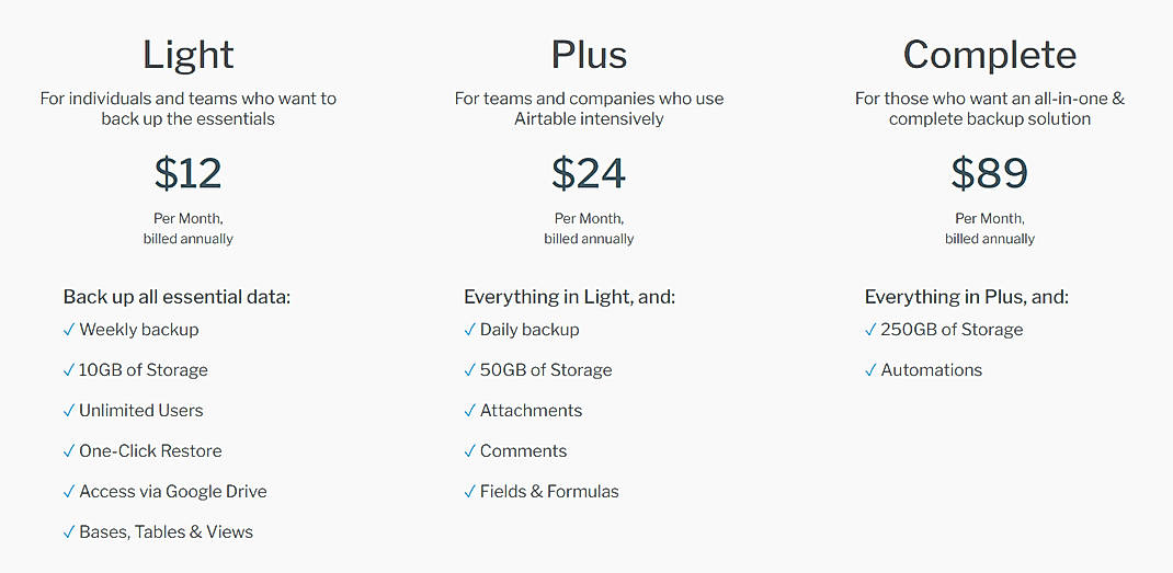 Pricing screenshot
