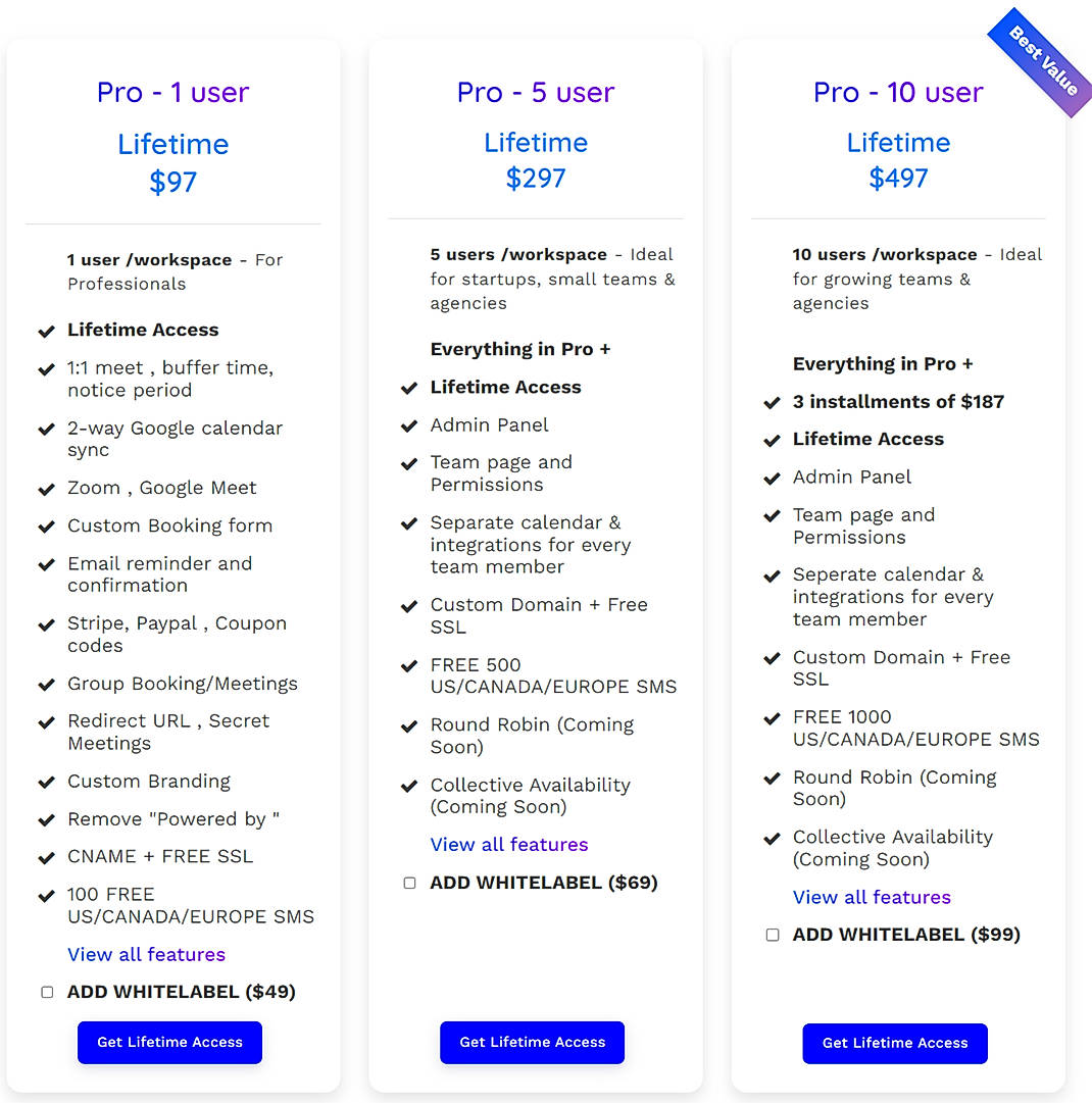 Pricing screenshot