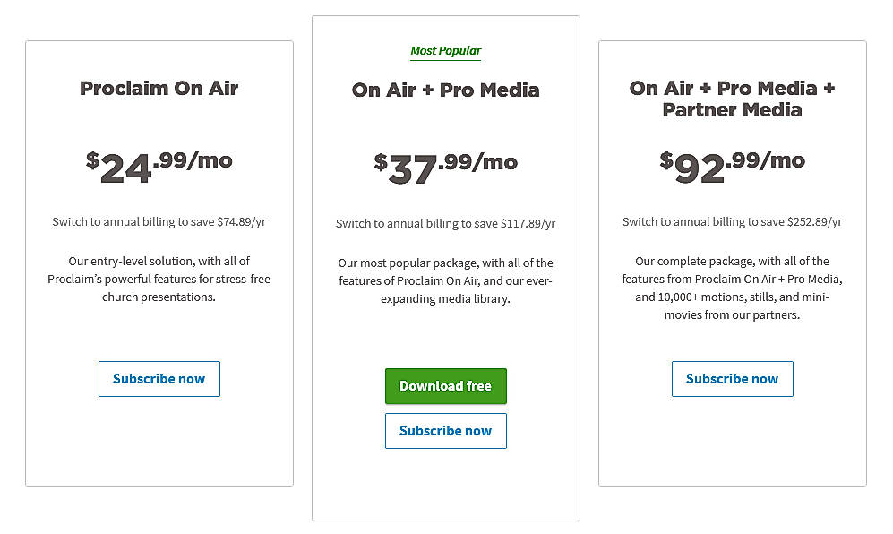 Pricing screenshot