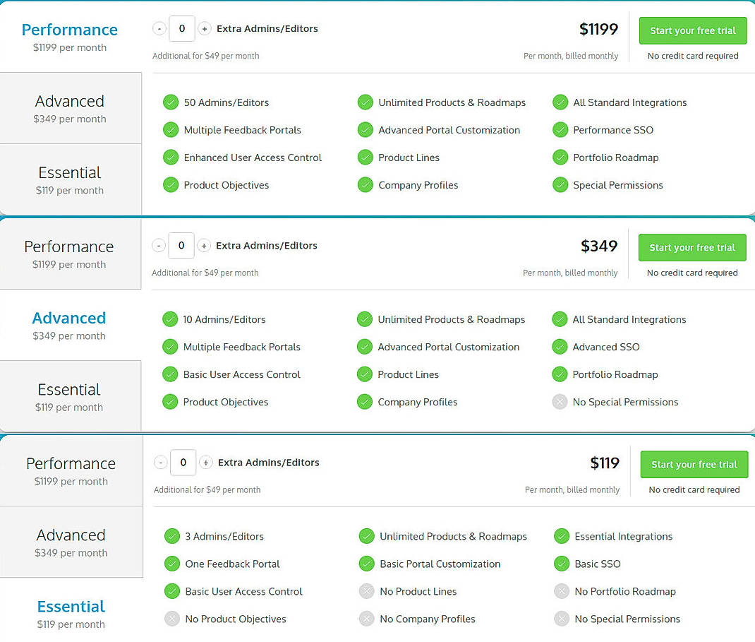 Pricing screenshot