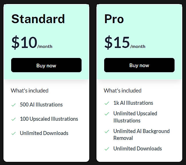 Pricing screenshot