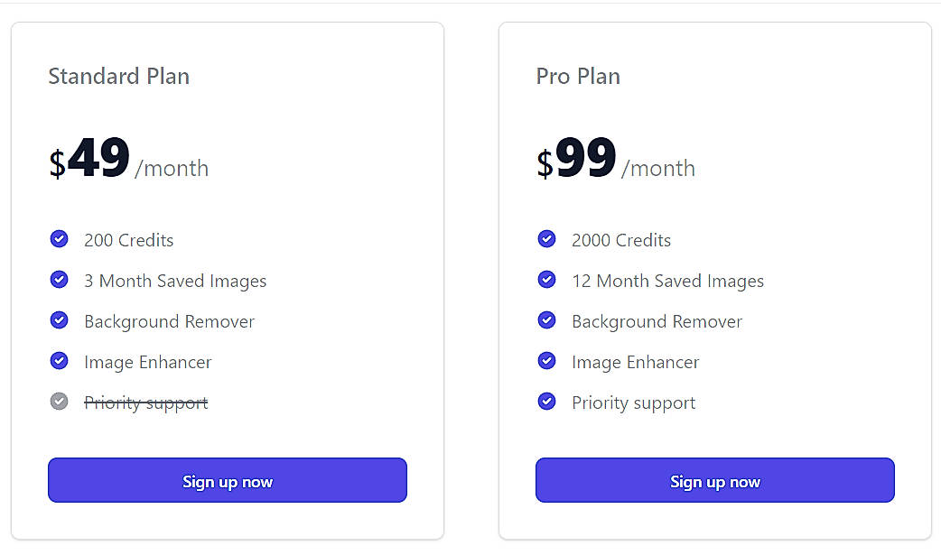 Pricing screenshot