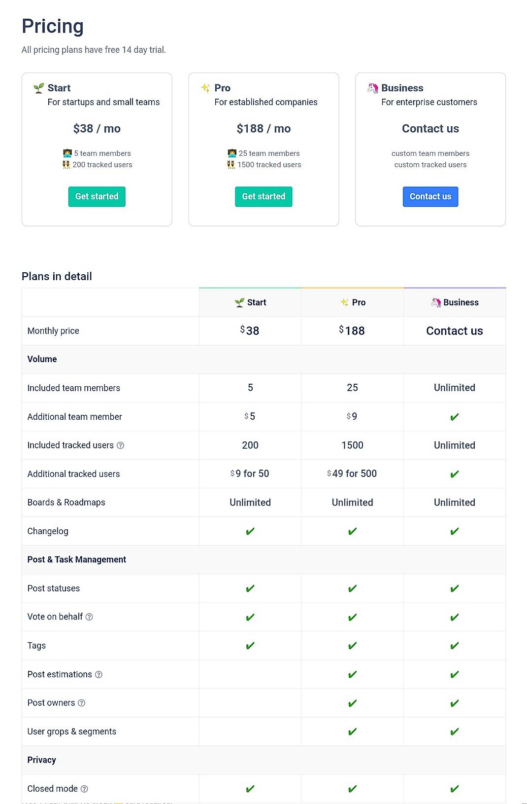 Pricing screenshot