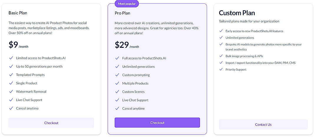 Pricing screenshot