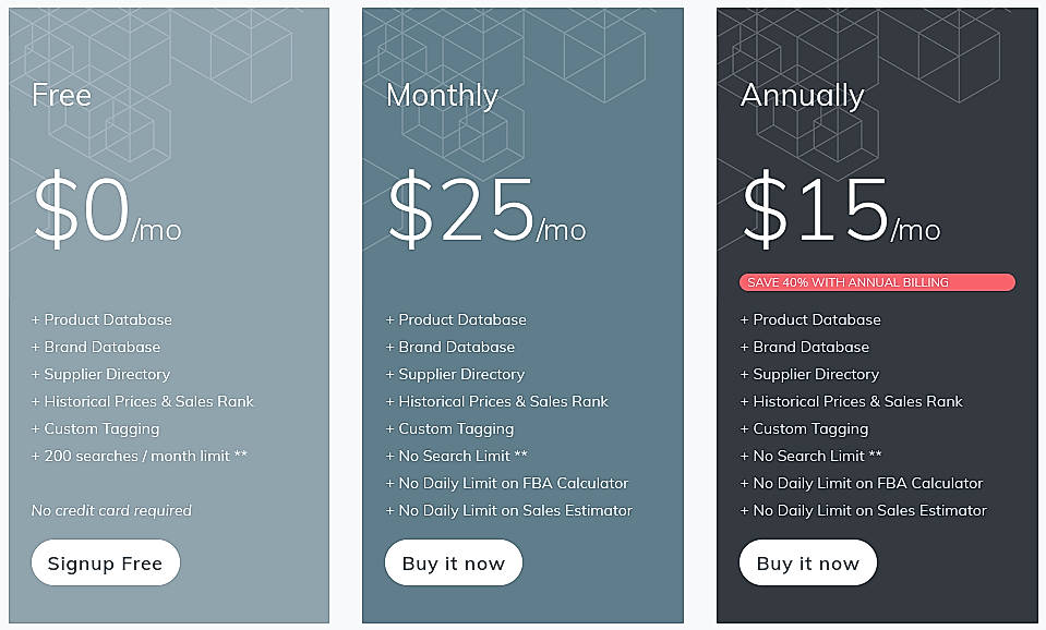 Pricing screenshot