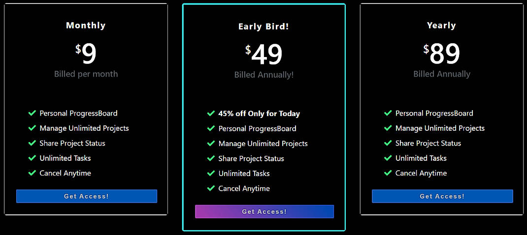 Pricing screenshot
