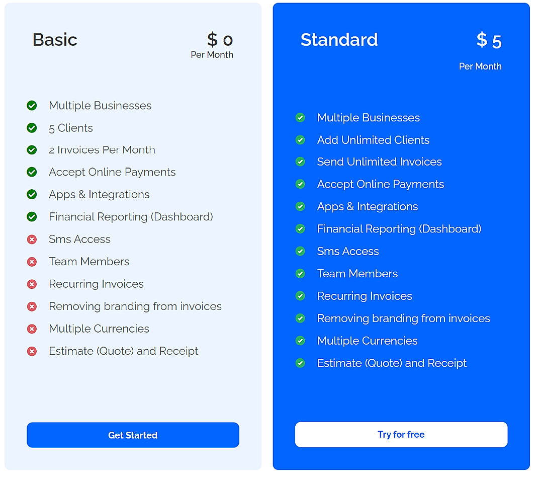 Pricing screenshot