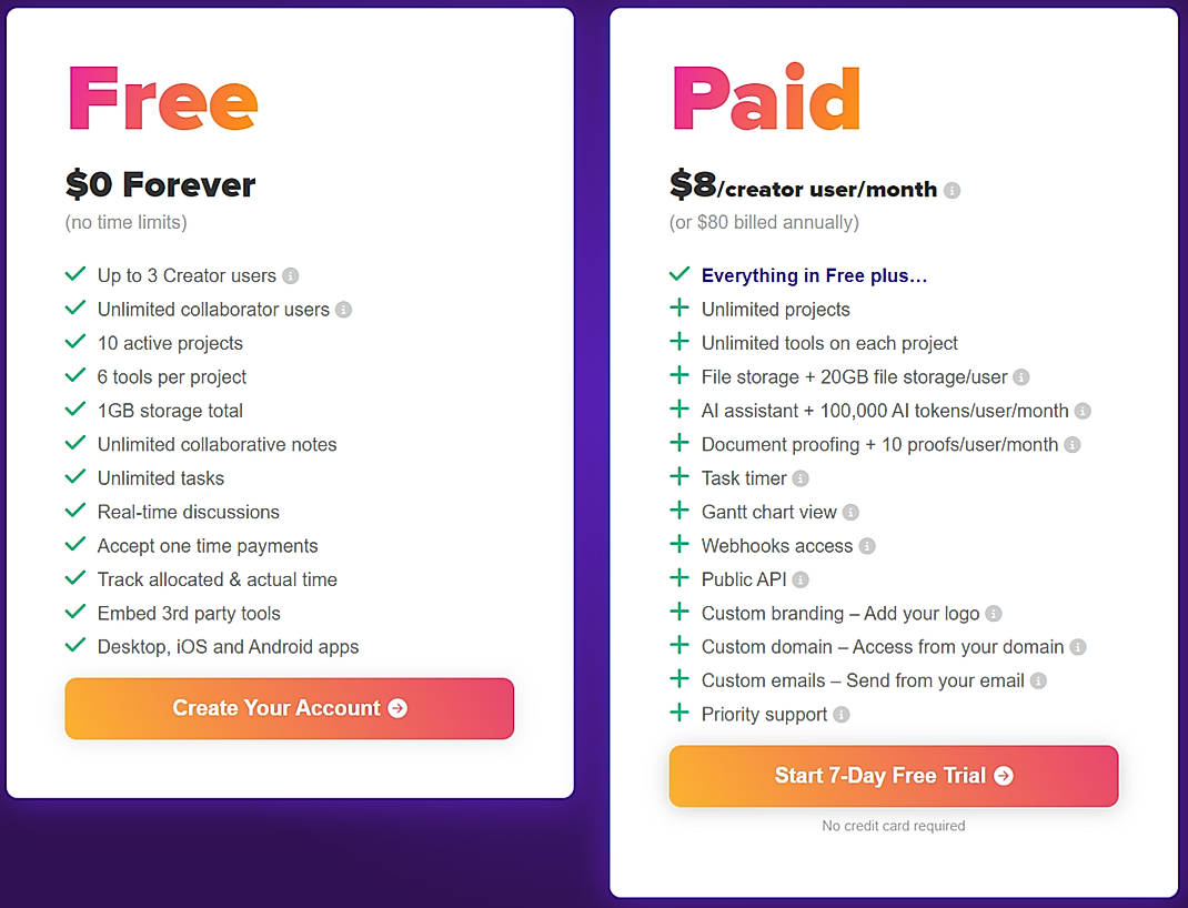 Pricing screenshot