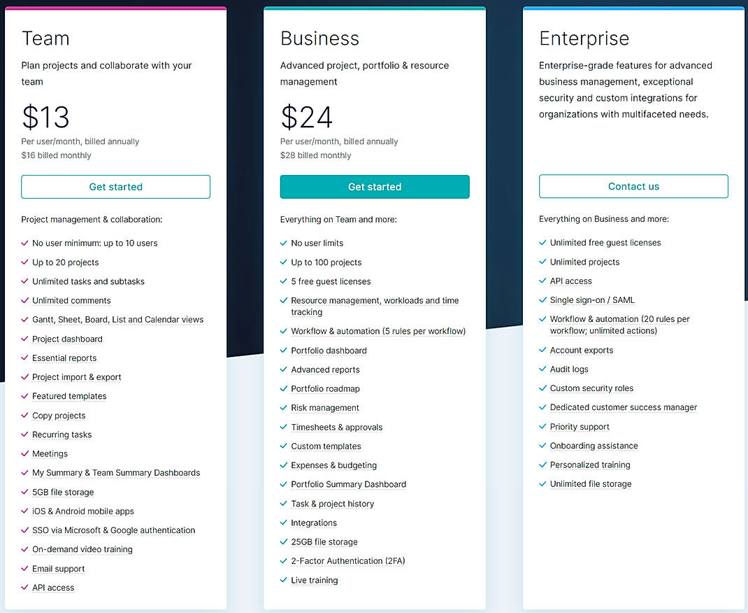 Pricing screenshot