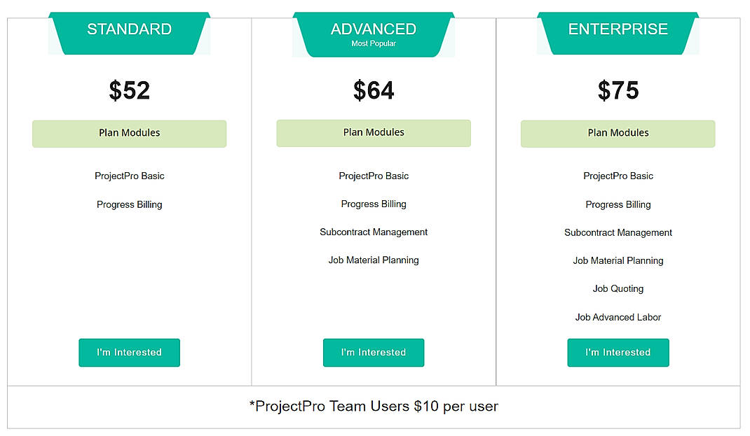 Pricing screenshot