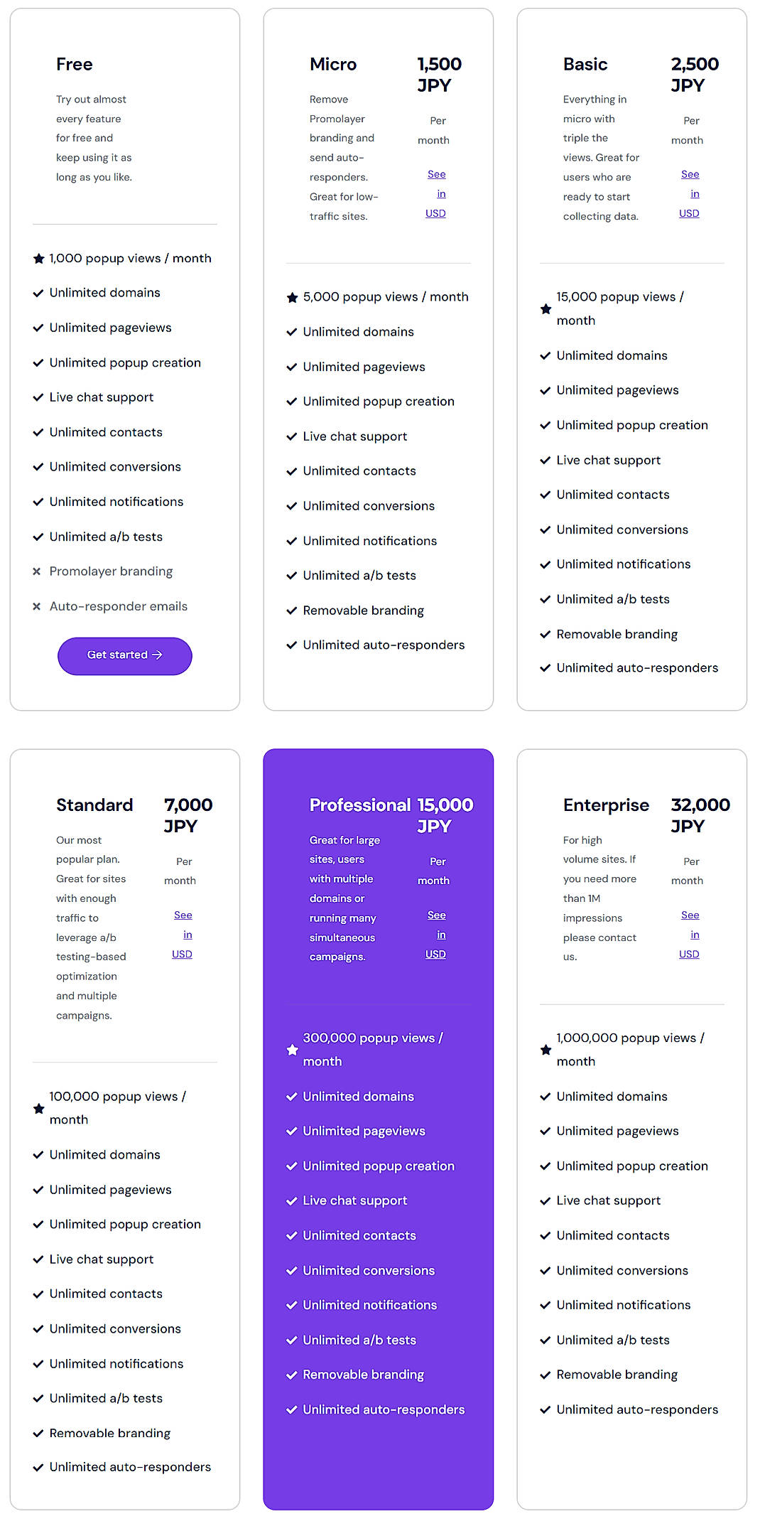Pricing screenshot