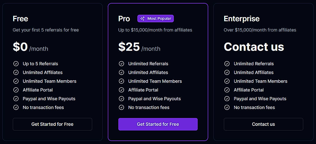 Pricing screenshot