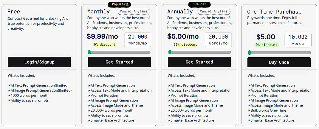 Pricing screenshot