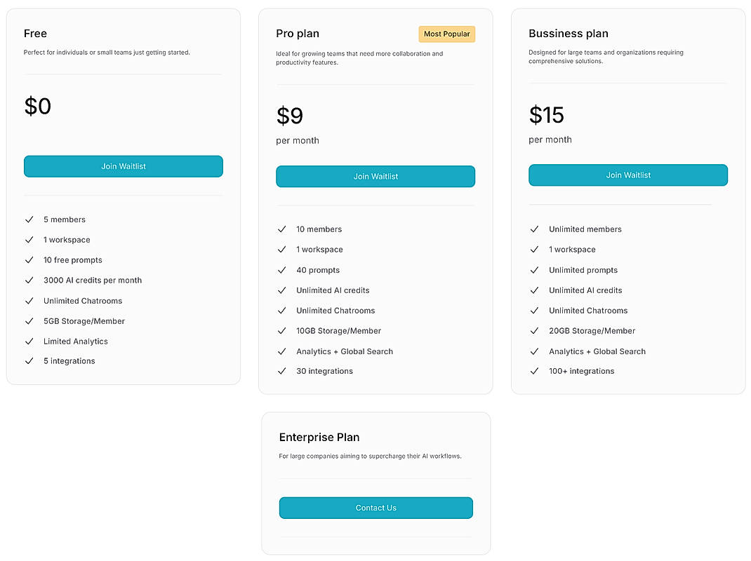 Pricing screenshot