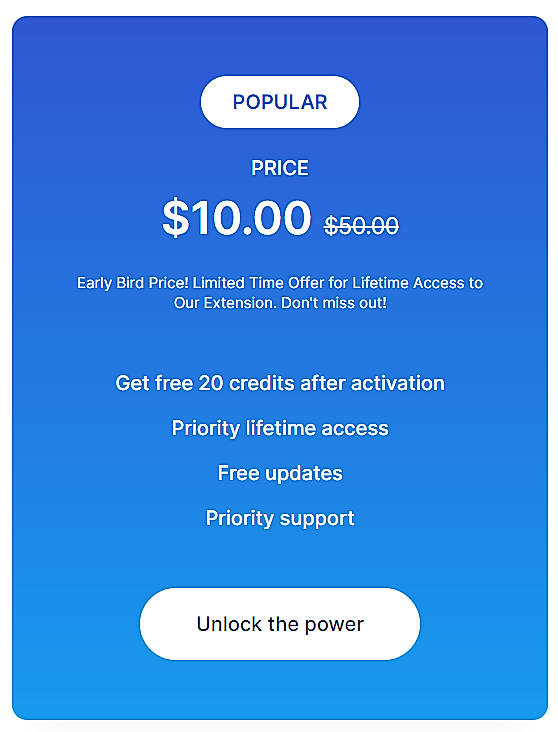 Pricing screenshot