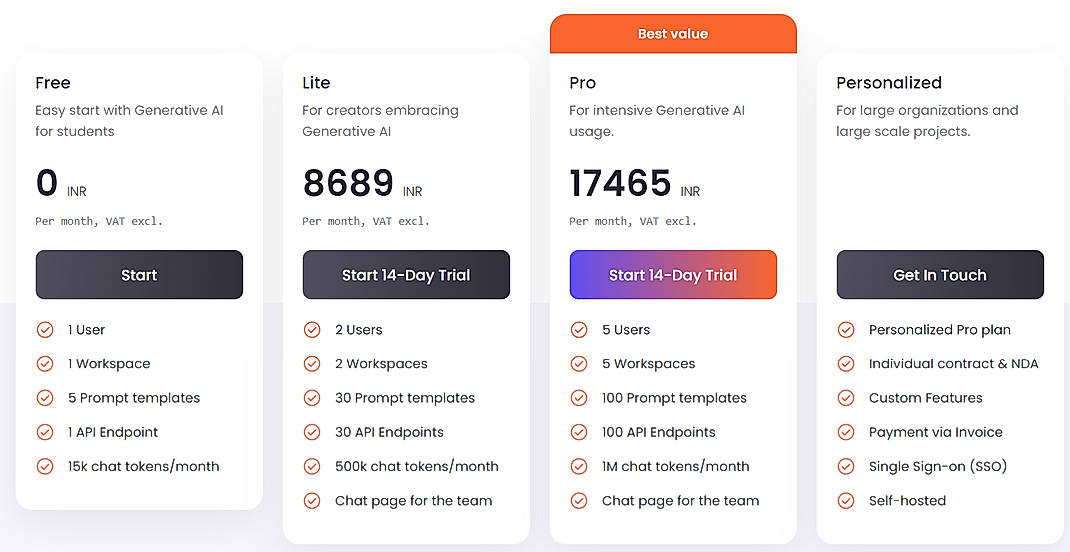 Pricing screenshot