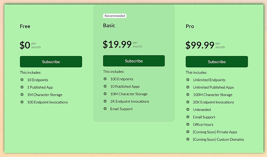 Pricing screenshot