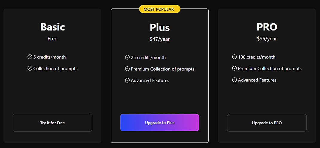 Pricing screenshot