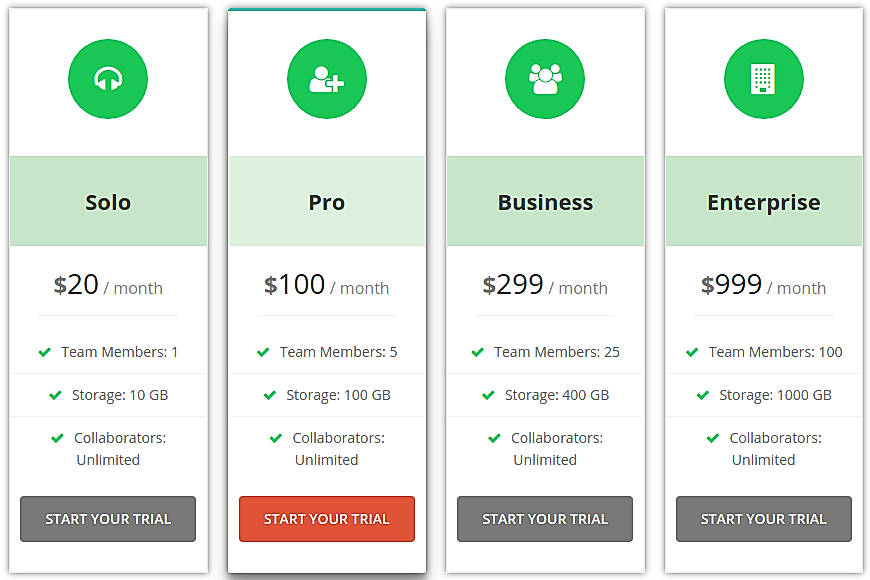 Pricing screenshot