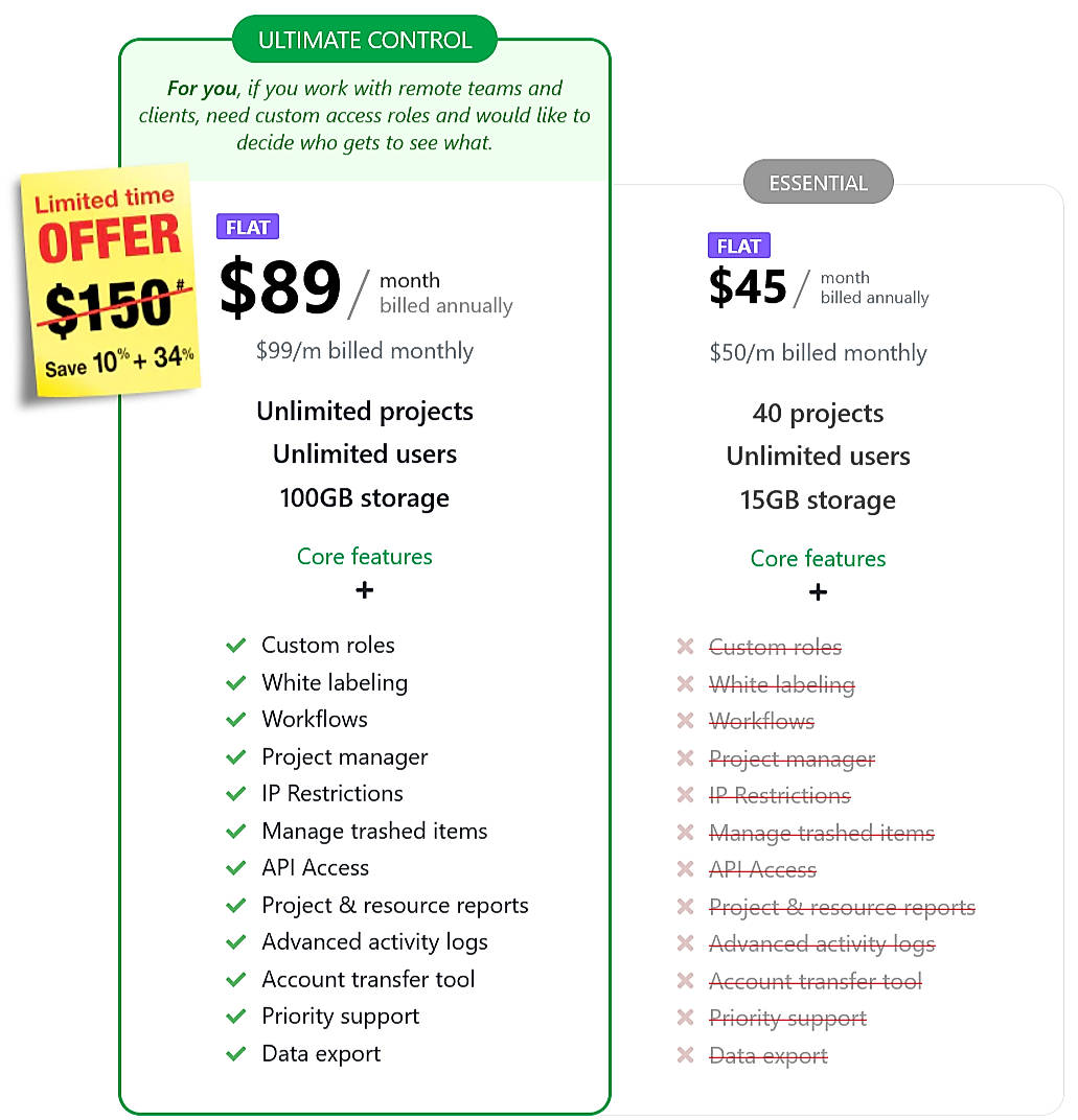 Pricing screenshot