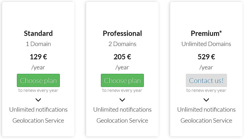 Pricing screenshot