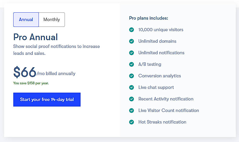 Pricing screenshot