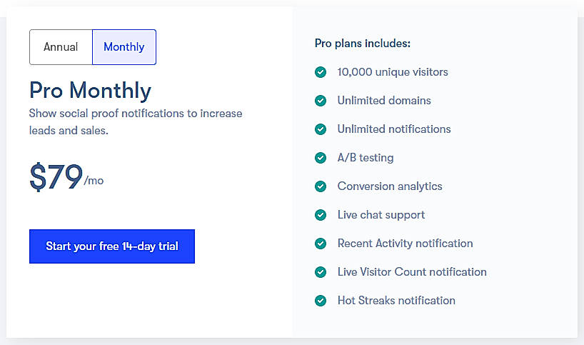 Pricing screenshot