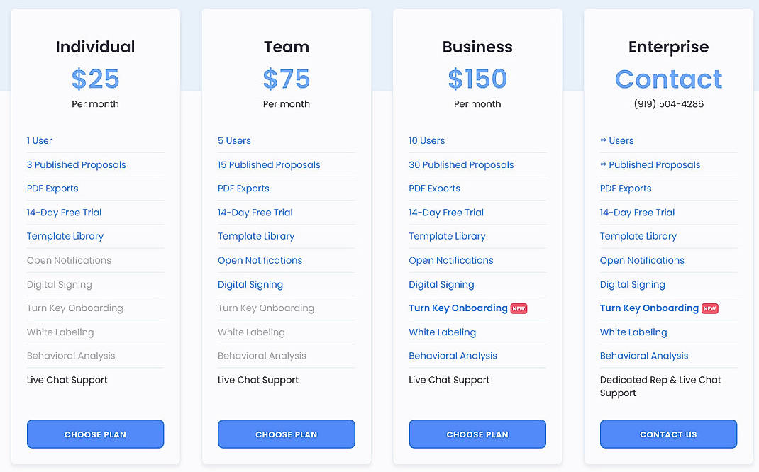Pricing screenshot