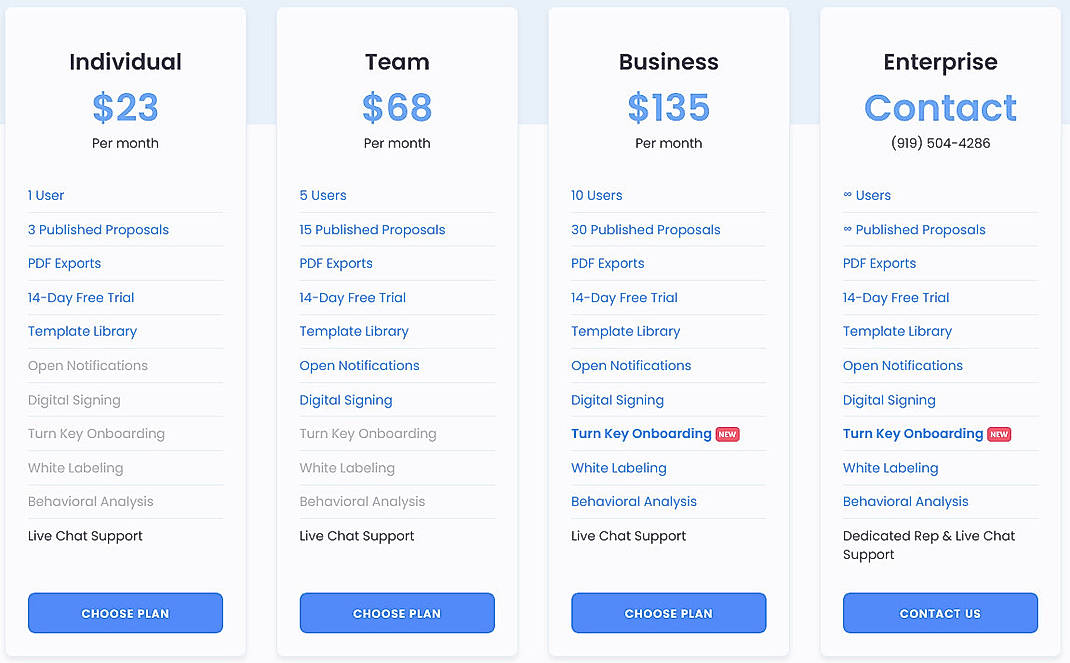 Pricing screenshot